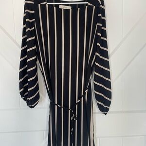 LOFT Long Sleeve Striped Dress in Black and Cream